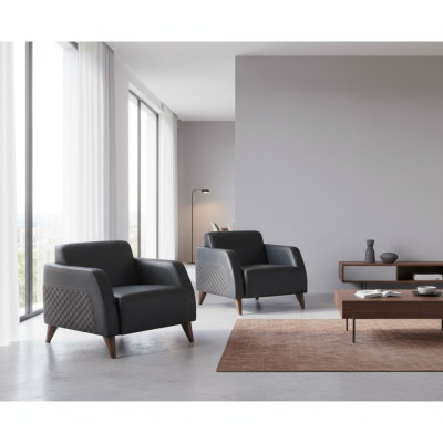 Lederen fauteuil set zwart loungestoel hout 1-zitter modern bekleding zacht