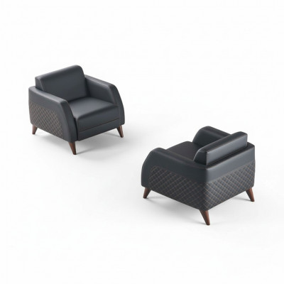 Lederen fauteuil set zwart loungestoel hout 1-zitter modern bekleding zacht
