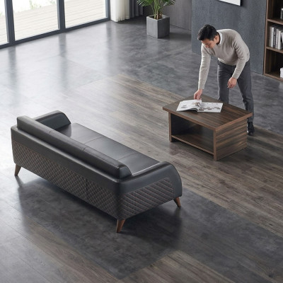 Ledersofa 3-zitsbank Salontafel Bankstel Zwart Bruin Legplank