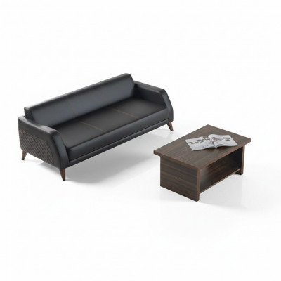 Ledersofa 3-zitsbank Salontafel Bankstel Zwart Bruin Legplank