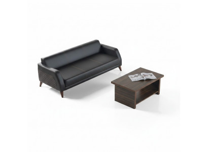 Ledersofa 3-zitsbank Salontafel Bankstel Zwart Bruin Legplank