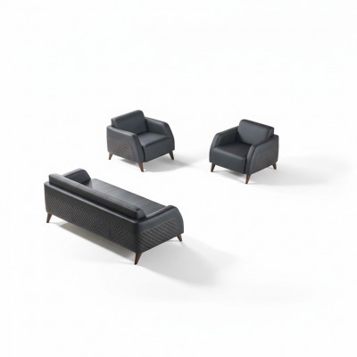 Zitmeubel 3-zitter 2x Fauteuils Zwart Leunstoel Bankstel Modern Leder