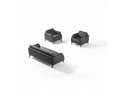 Zitmeubel 3-zitter 2x Fauteuils Zwart Leunstoel Bankstel Modern Leder