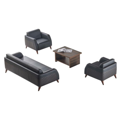 Zitbankstellen Zwart 3-zits Fauteuil Bruin Kleur Salontafel Lederen Banken