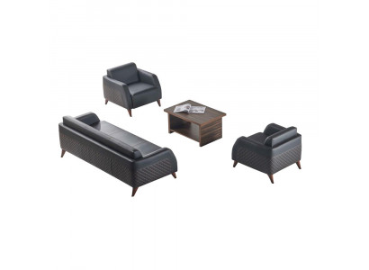 Zitbankstellen Zwart 3-zits Fauteuil Bruin Kleur Salontafel Lederen Banken