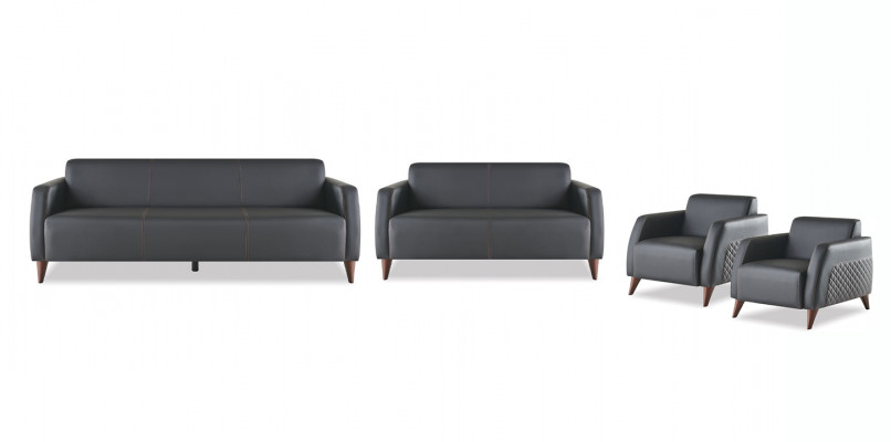Compleet set zitmeubels 3-zitsbank 2-zitsbank fauteuil zwart modern leer hout