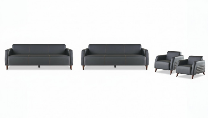 Sofa's zwart 3-zits 2-zits fauteuil effen lederen setbanken.