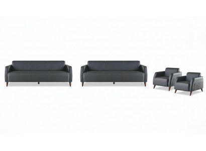 Sofa's zwart 3-zits 2-zits fauteuil effen lederen setbanken.