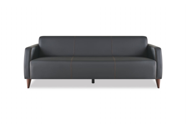 Compleet set lederen bank zwart 3-zits fauteuil salontafel hout leder 4-delig.