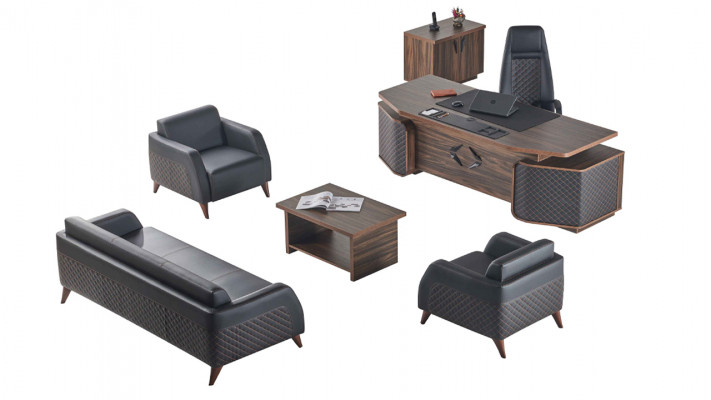 Modern compleet kantoor set bureau banken bruin zwart leer
