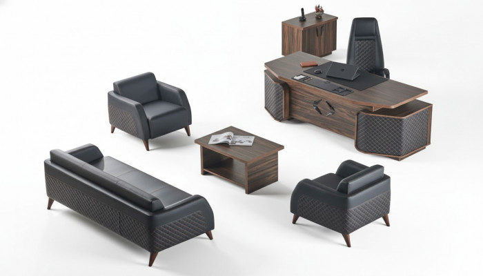 Modern compleet kantoor set bureau banken bruin zwart leer