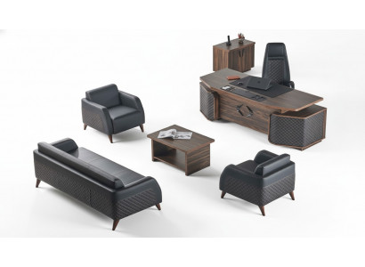 Modern compleet kantoor set bureau banken bruin zwart leer