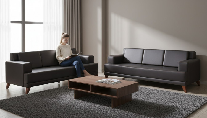 Lederen sofas moderne bank 3-zits zwart kussen kussens leder hout