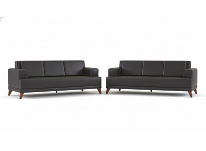 Lederen sofas moderne bank 3-zits zwart kussen kussens leder hout