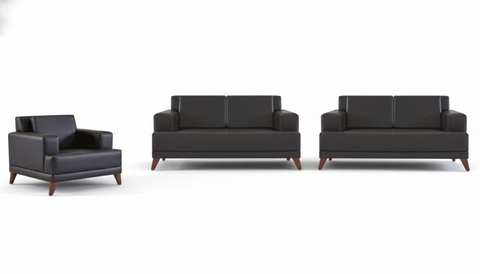 Komplett zitmeubel 2-zits fauteuil zwart modern gestoffeerd kussen leer