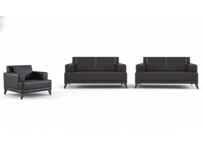 Komplett zitmeubel 2-zits fauteuil zwart modern gestoffeerd kussen leer