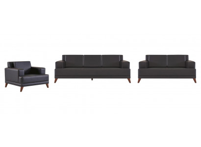 Zitmeubel Sofa-Set 3-zitter 2-zitter Fauteuil Modern Zwart Lederen banken