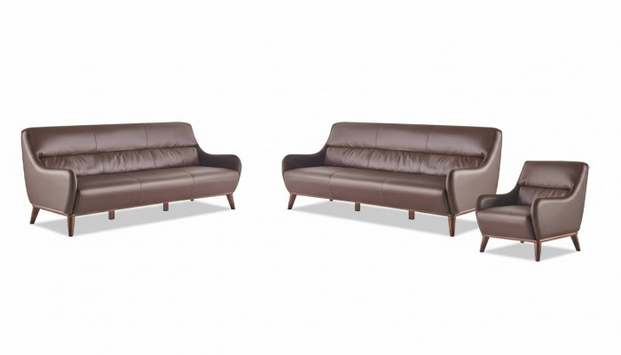 Zitmeubel 3-zits fauteuil Bruin lederen bankstel Sofa Fauteuil Klassiek