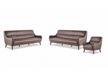 Zitmeubel 3-zits fauteuil Bruin lederen bankstel Sofa Fauteuil Klassiek