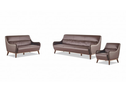 Compleet bankstel 3-zits 2-zits fauteuil bruin klassiek bankstel leer.