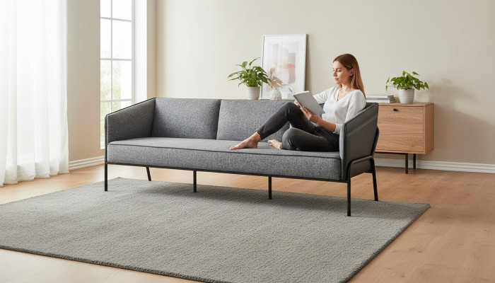 Lederen bank 3-zits grijs bank modern driezits textiel roestvrij staal leer