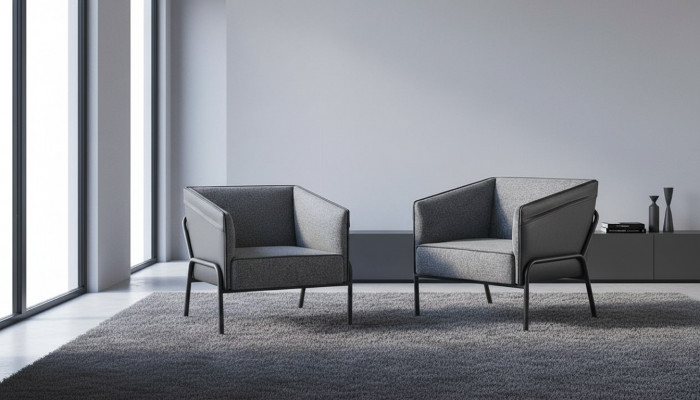 Leunstoel Set Fauteuil Leder Textiel Roestvrij staal Modern 1-zitter Grijs Hout