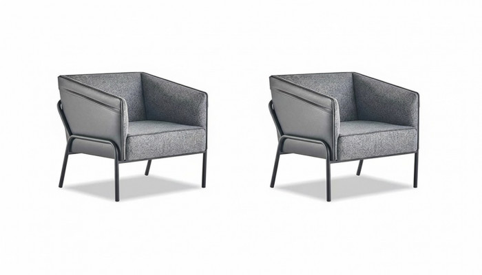 Leunstoel Set Fauteuil Leder Textiel Roestvrij staal Modern 1-zitter Grijs Hout