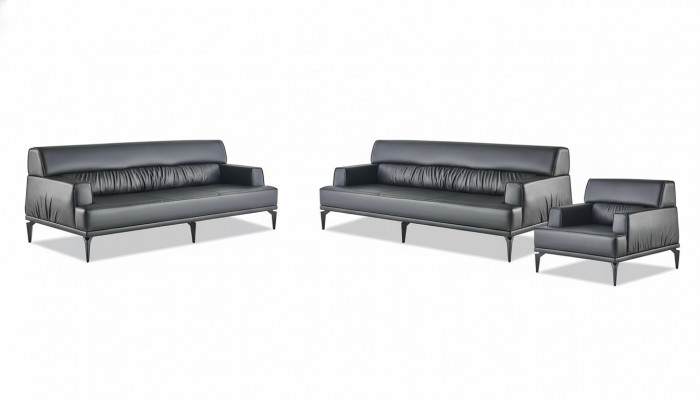 Sofagarnituren Sofa-set Leer 3-zits Bankstel Zwart Lederen Sofa's Modern