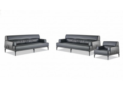 Sofagarnituren Sofa-set Leer 3-zits Bankstel Zwart Lederen Sofa's Modern