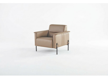 Leunstoel Beige Roestvrij Staal Fauteuil Modern Leer Hout 1-Zitter Zacht
