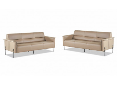 Ledersofa 3-zits roestvrij staal beige modern roestvrijstalen bank leer hout