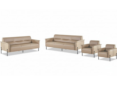 Compleet bankstel 3-zits fauteuil lederen bank modern leunstoel leer