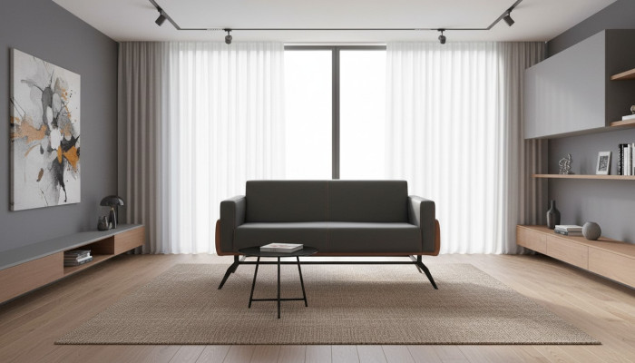 Bank Zwart Bruin Sofa 2-Zits Leren Bank Modern Roestvrij Staal Leder Hout
