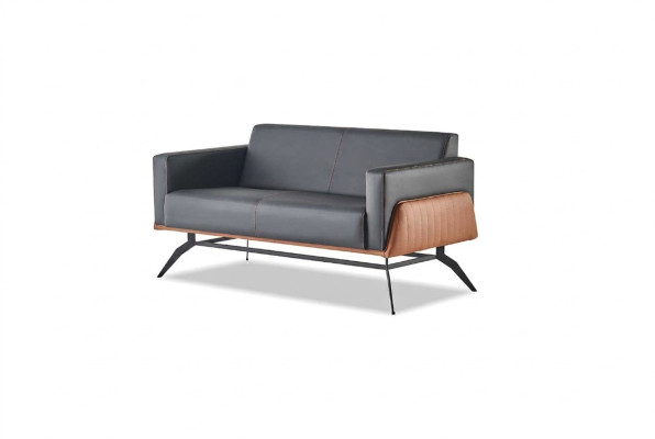 Bank Zwart Bruin Sofa 2-Zits Leren Bank Modern Roestvrij Staal Leder Hout