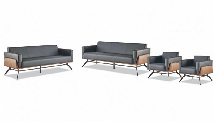 Modern lederen sofa-set 3-zits fauteuil zwart bruin sofa-set bank leer