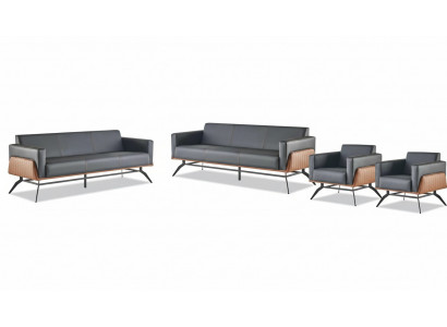 Modern lederen sofa-set 3-zits fauteuil zwart bruin sofa-set bank leer