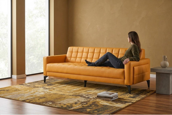 Lederen bank 3-zits sofa Chesterfield modern driezits bank leer hout