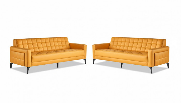 Sofa-Set Geel 3-Zitsbanken Chesterfield Lederen Sofa's Modern Leder Roestvrij Staal