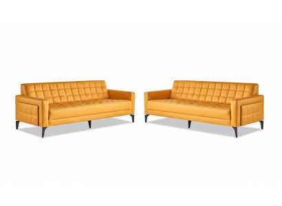 Sofa-Set Geel 3-Zitsbanken Chesterfield Lederen Sofa's Modern Leder Roestvrij Staal