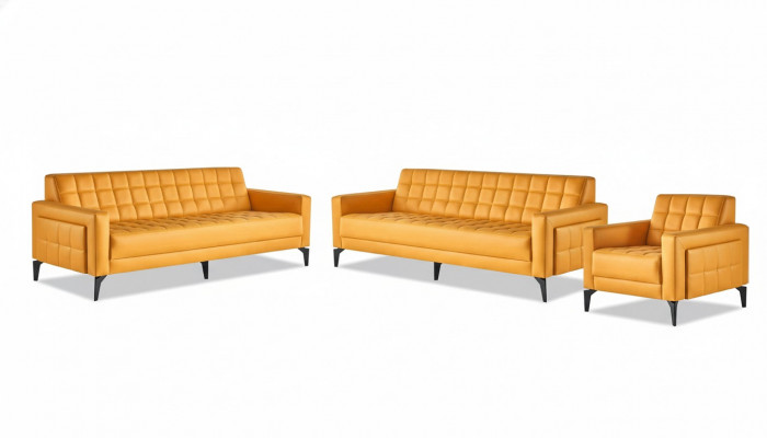 Compleet set sofa's moderne lederen sofa's 3-zits fauteuil bank leder roestvrij staal
