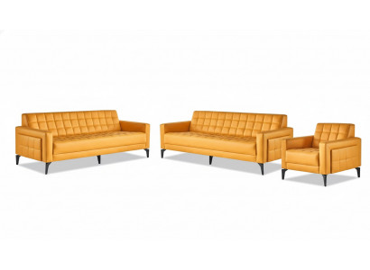 Compleet set sofa's moderne lederen sofa's 3-zits fauteuil bank leder roestvrij staal