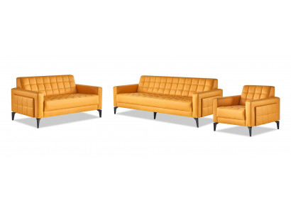 Sofa-set Lederen banken Modern Geel Chesterfield 3-zitsbank 2-zitsbank Fauteuil