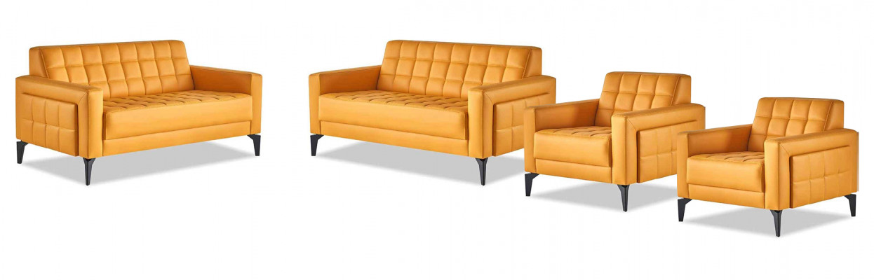 Chesterfield gele zitmeubelen 2-zits fauteuils moderne leren banken roestvrij staal