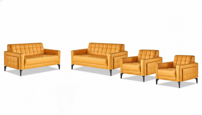 Chesterfield gele zitmeubelen 2-zits fauteuils moderne leren banken roestvrij staal