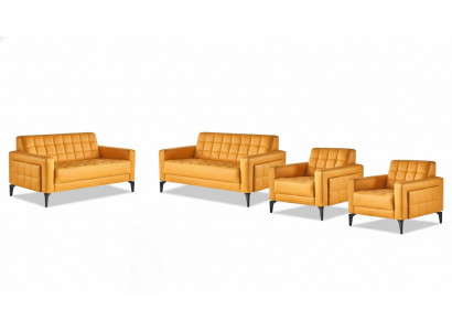 Chesterfield gele zitmeubelen 2-zits fauteuils moderne leren banken roestvrij staal