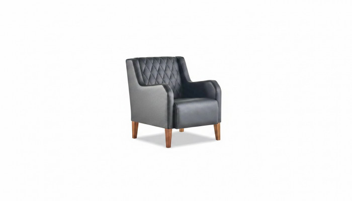 Leunstoel Zwart Fauteuil Leder Hout Modern 1-Zitter Zacht Zitmeubilair