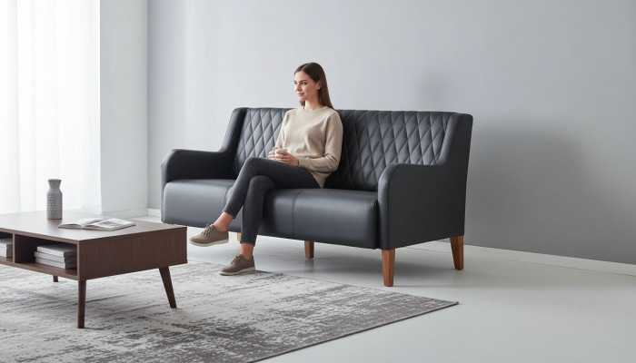 Lederen sofa 3-zits zwart zitmeubel modern leer hout driezits