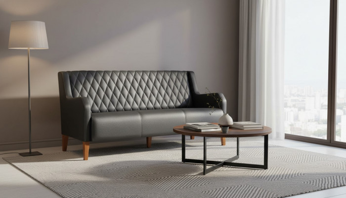 Lederen sofa 3-zits zwart zitmeubel modern leer hout driezits