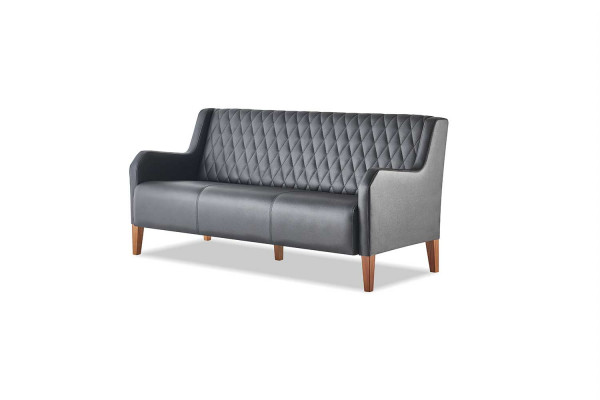 Bankstellen-set 3-zits fauteuil zwart leer modern houten sofa's