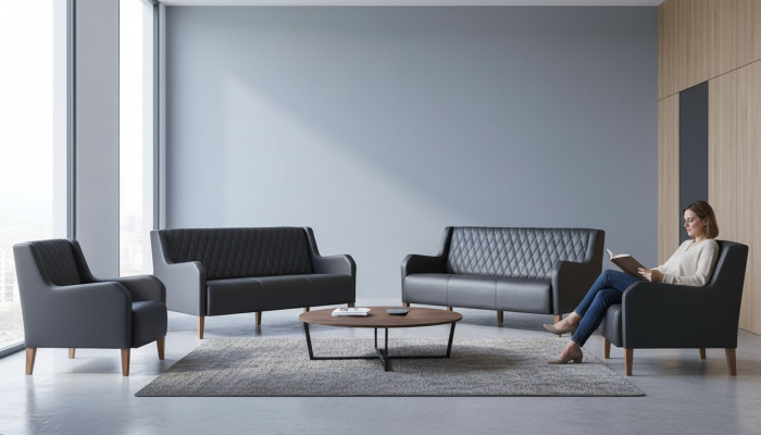 Lederen sofas sofaset 3-zits fauteuil zwart leder hout modern